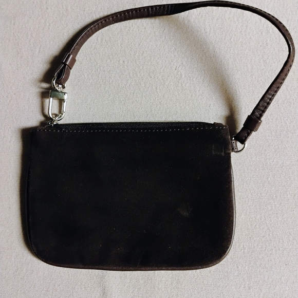 EXPRESS BROWN GENUINE SUEDE MINI ZIP POUCH BAG WRISTLET - Picture 5 of 5